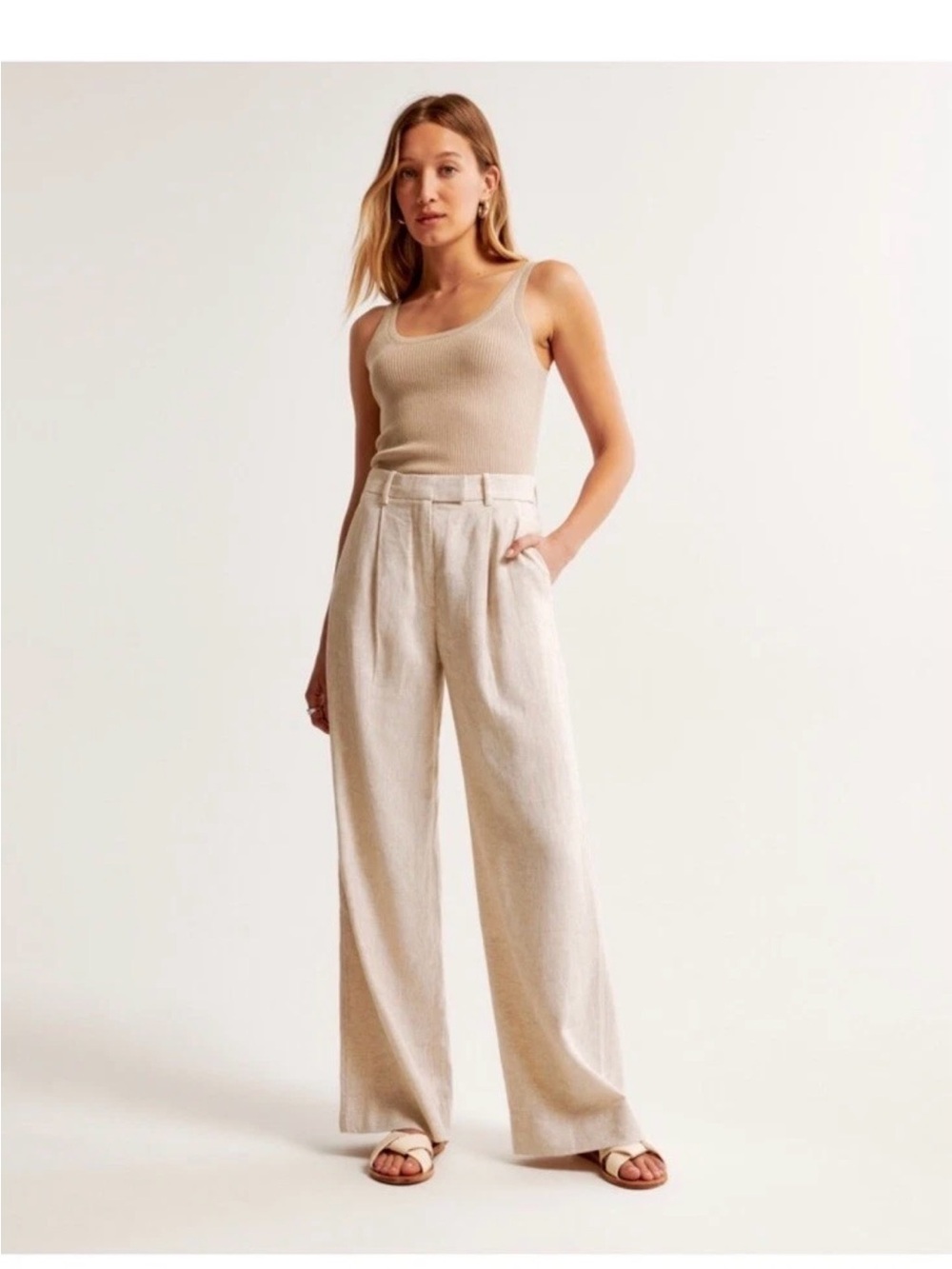 Abercrombie & Fitch Harper Tailored Linen Blend Pant light beige